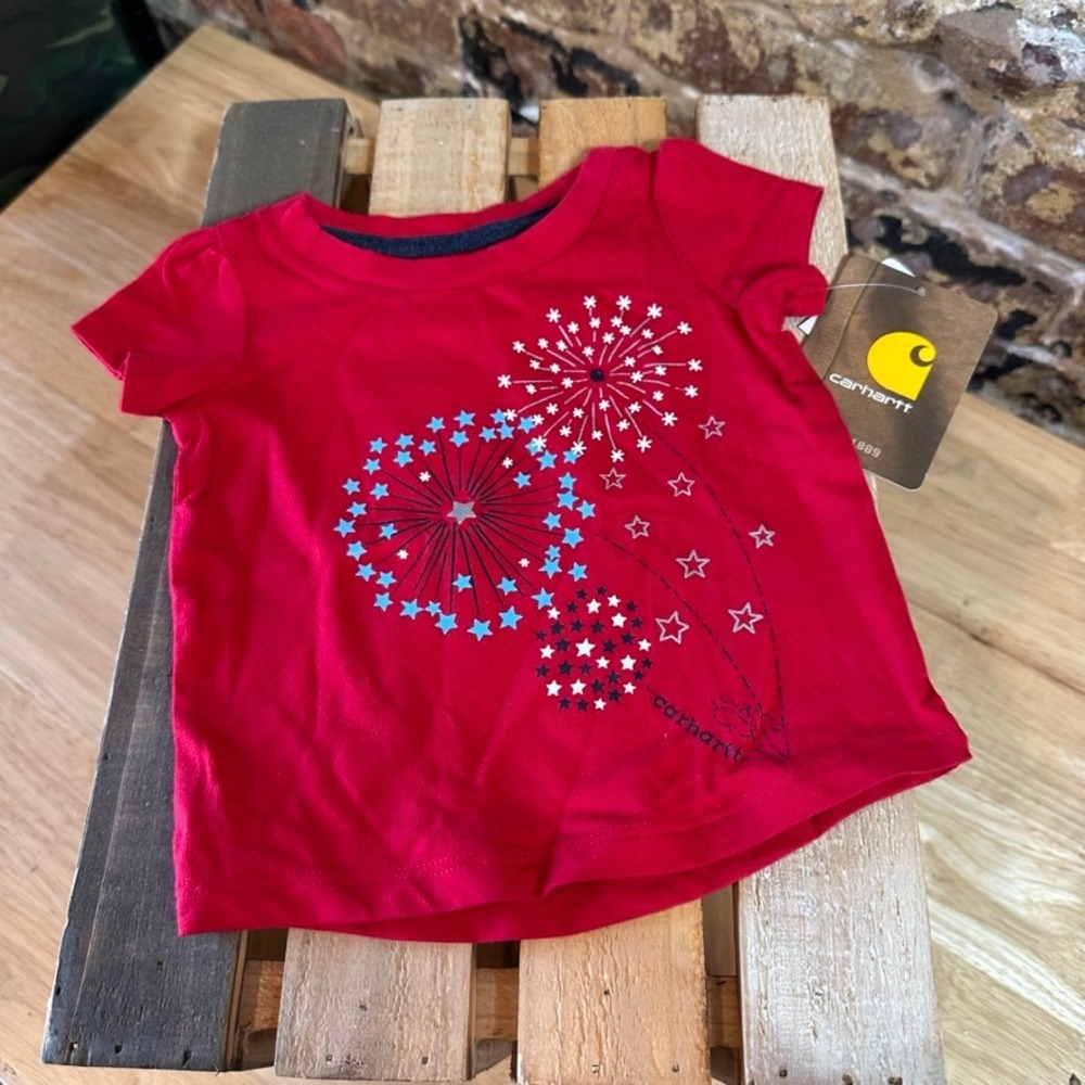 Carhartt Girls Size 3M Short Sleeve logo t-shirt Red NEW 3 Months